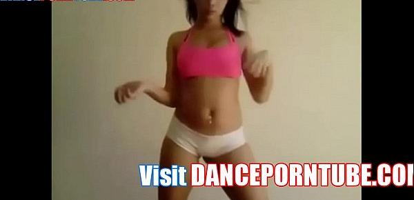  latina in spandex shorts dancing and showing her camel toe